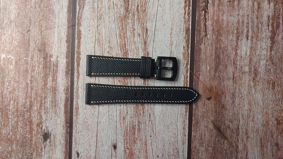 Black Epsom Custom Leather Strap For Seiko Sportura Watch