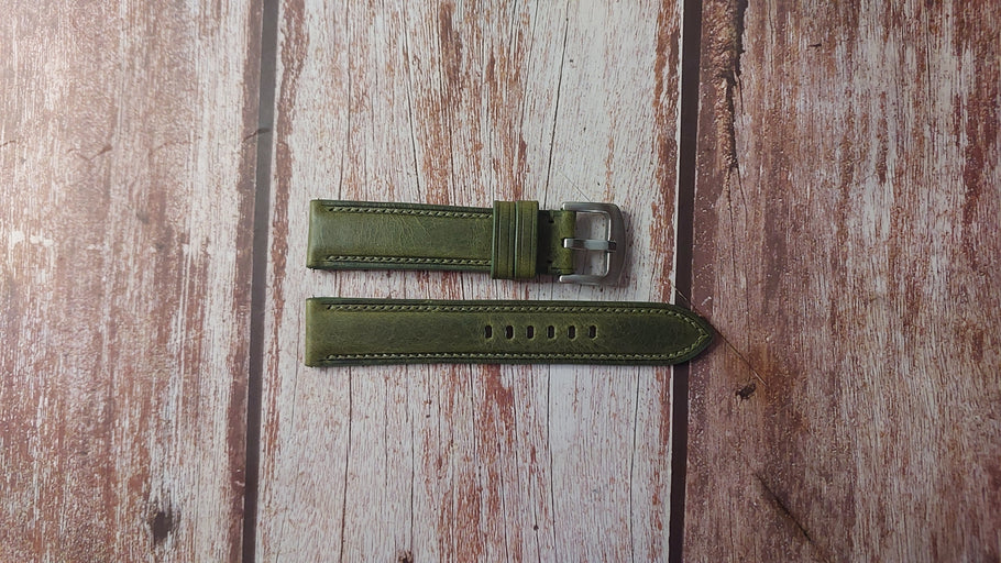 Olive Green Badalassi Wax Custom Leather Strap For Gruen Air flight silver Watch