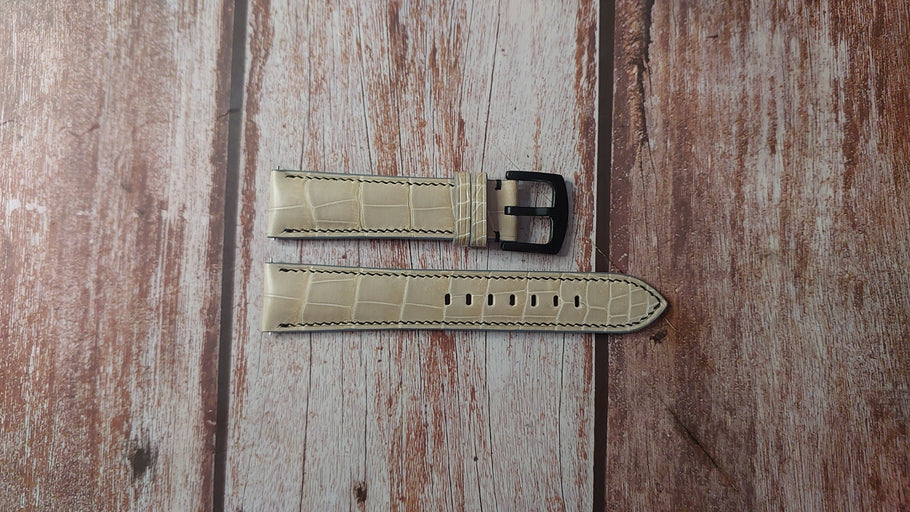 Gray Full Grain Crocodile Custom Leather Strap For Muhle Glashutte Watch