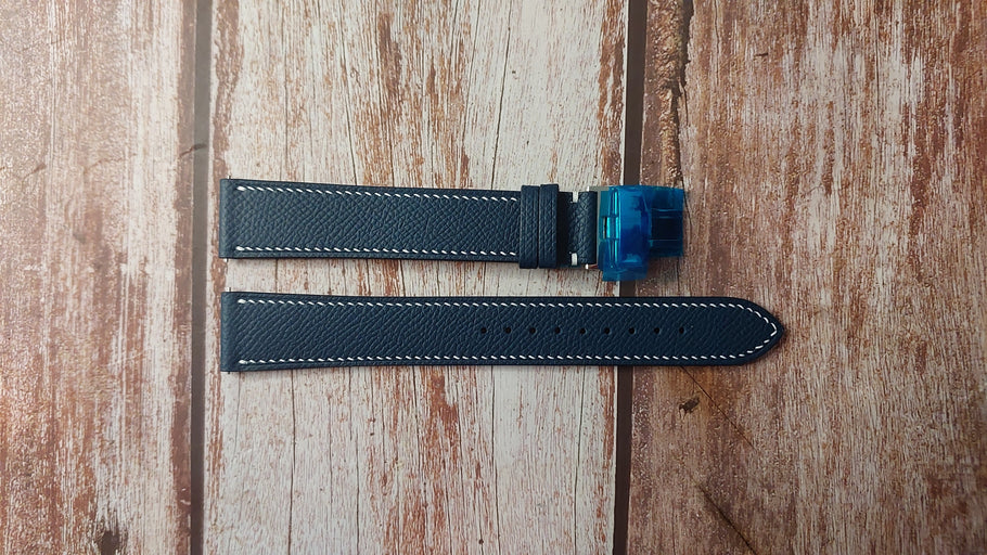 Navy Epsom Custom Leather Strap For Christopher Ward Bel Canto Watch