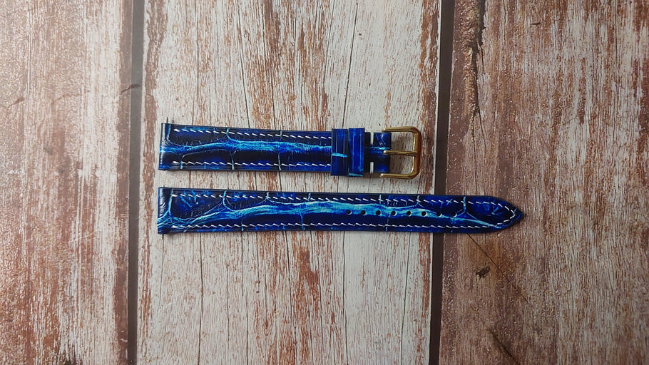 Electric Blue Full Grain Crocodile Custom Leather Strap