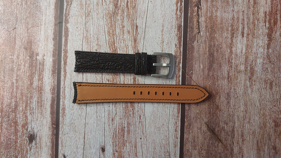 Black Sharkskin Leather Custom Curved End Watch Strap For Ming Watch