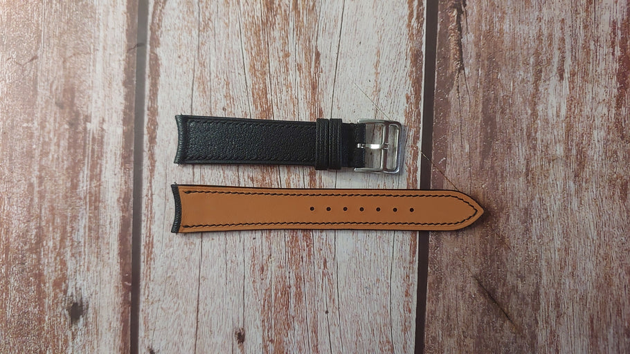 Black Alran Goat Leather Custom Curved End Watch Strap For Furlan Mari Watch