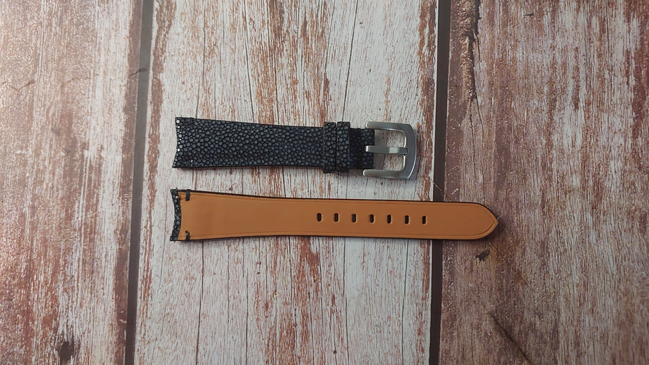 Black Full Grain Stingray Custom Leather Strap For Ming Watch