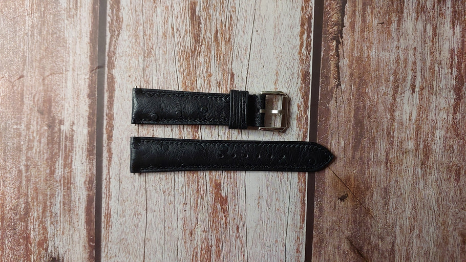 Black Full Grain Ostrich Custom Leather Strap