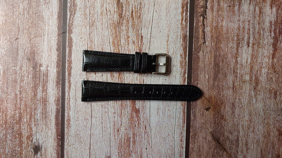 Black Full Grain Crocodile Custom Leather Strap For Omega DeVille Tresor Watch