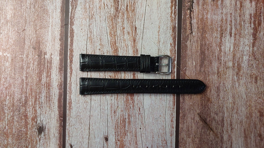 Black Full Grain Crocodile Custom Leather Strap For Parmigiani Watch