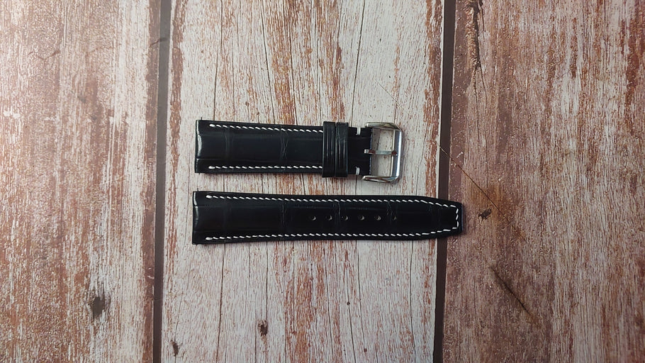 Black Full Grain Crocodile Custom Leather Strap For Breitling Avenger II GMT Watch