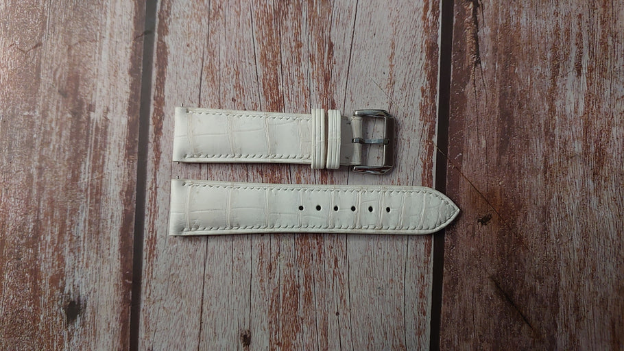 Sand White Full Grain Crocodile Custom Leather Strap For Breitling Avenger II GMT Watch
