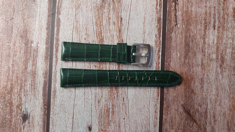 Green Full Grain Crocodile Custom Leather Strap For Omega Sea Master Watch