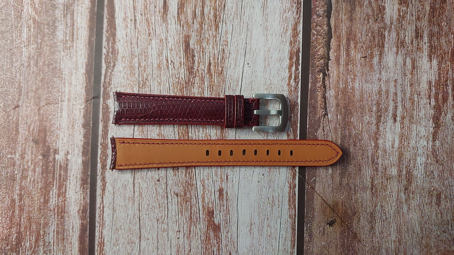 Red Lizard Leather Custom Curved End Watch Strap For 1963 Bulova Accutron Watch