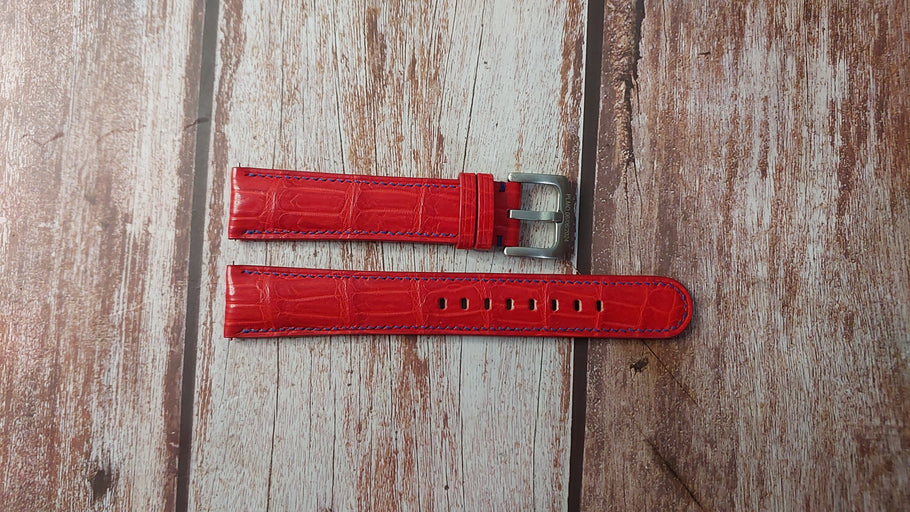 Red Full Grain Crocodile Custom Leather Strap For Longines VHP GMT 43mm Watch