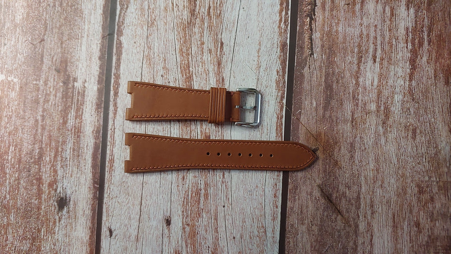 Brown Barenia Leather Custom Notched Strap For Seiko DE051M Watch