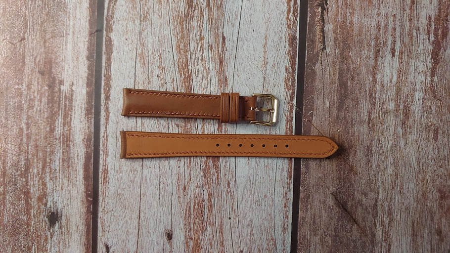 Brown Barenia Leather Custom Curved End Watch Strap For Rado Watch