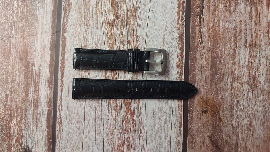 Black Full Grain Crocodile Custom Leather Strap For Omega Aqua Terra Watch