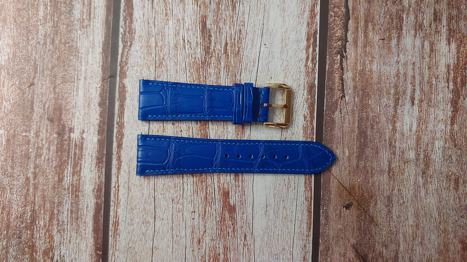 Blue Full Grain Crocodile Custom Leather Strap For Cartier Tank Must Watch