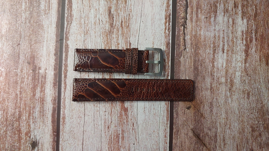 Dark Brown Full Grain Ostrich Leg Custom Leather Strap