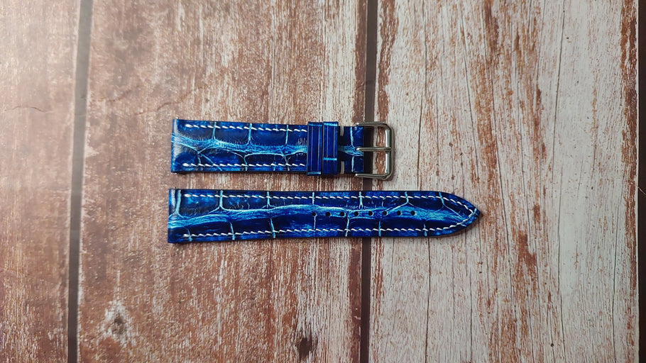 Electric Blue Full Grain Crocodile Custom Leather Strap