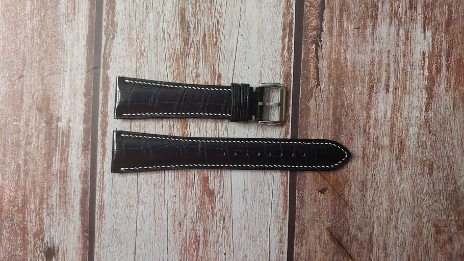 Black Full Grain Crocodile Custom Leather Strap For Longines Lindbergh Watch