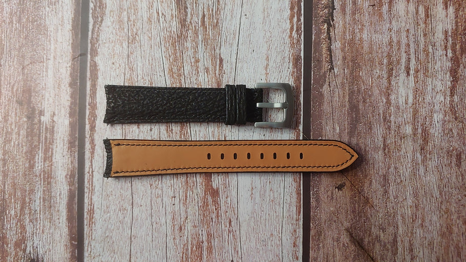 Black Sharkskin Leather Custom Curved End Watch Strap For Movado Watch