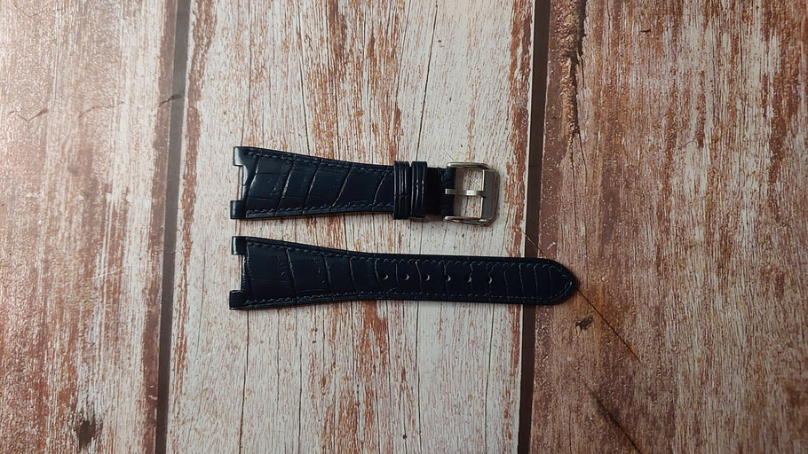 Dark Blue Crocodile Leather Custom Notched Strap