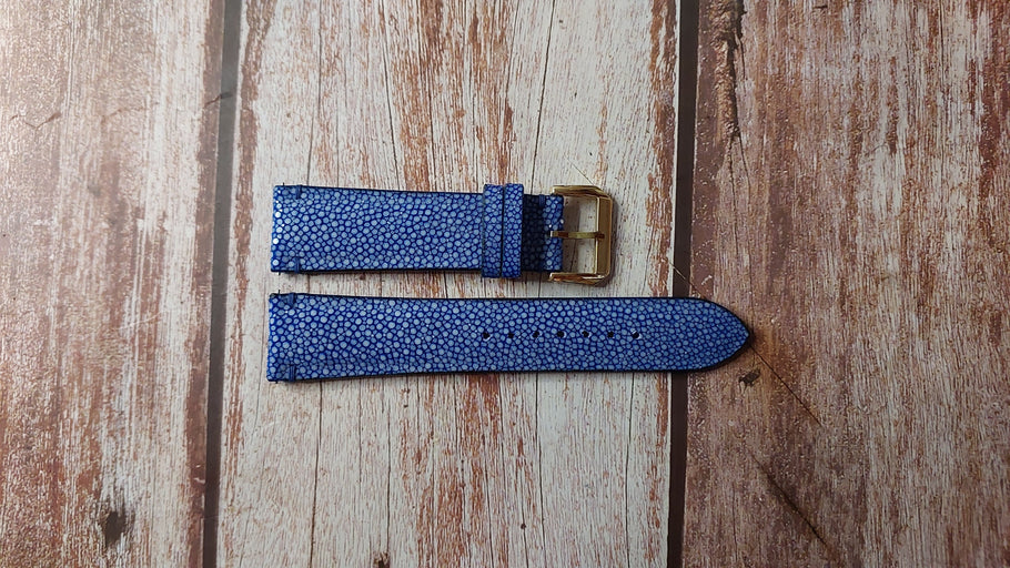 Blue Full Grain Stingray Custom Leather Strap For Salvatore Ferragamo 22mm Watch