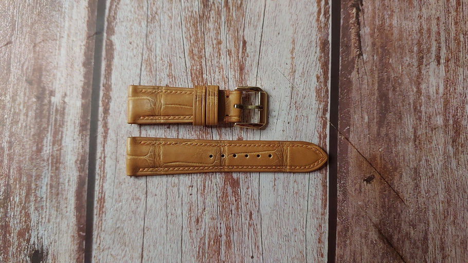 Light Brown Full Grain Crocodile Custom Leather Strap For Gold Blancpain Villeret Chronograph Watch