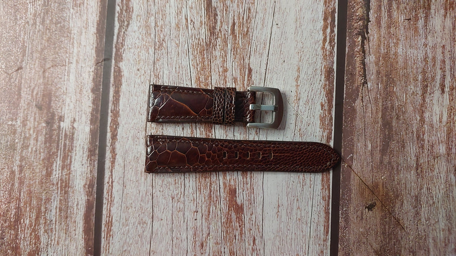 Dark Brown Full Grain Ostrich Leg Custom Leather Strap