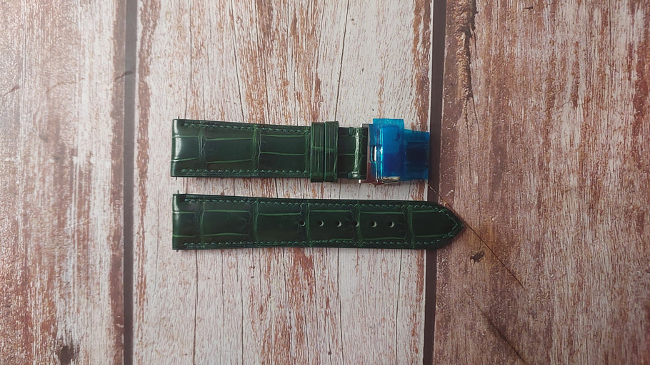 Green Full Grain Crocodile Custom Leather Strap For Accutron Spaceview 2020 Watch