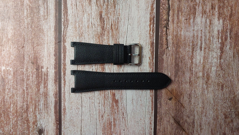 Black Alran Goat Leather Custom Notched Strap