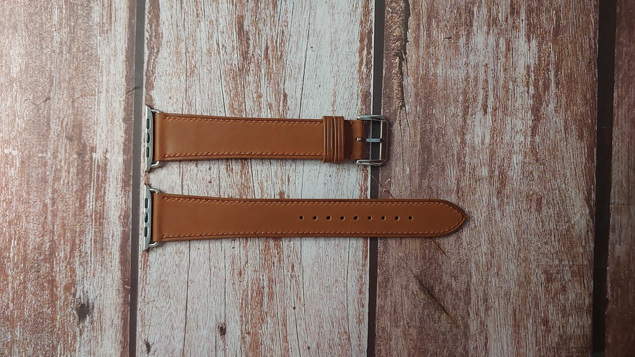 Brown Barenia Leather Custom Strap For Apple Watch Series 9 (45mm)