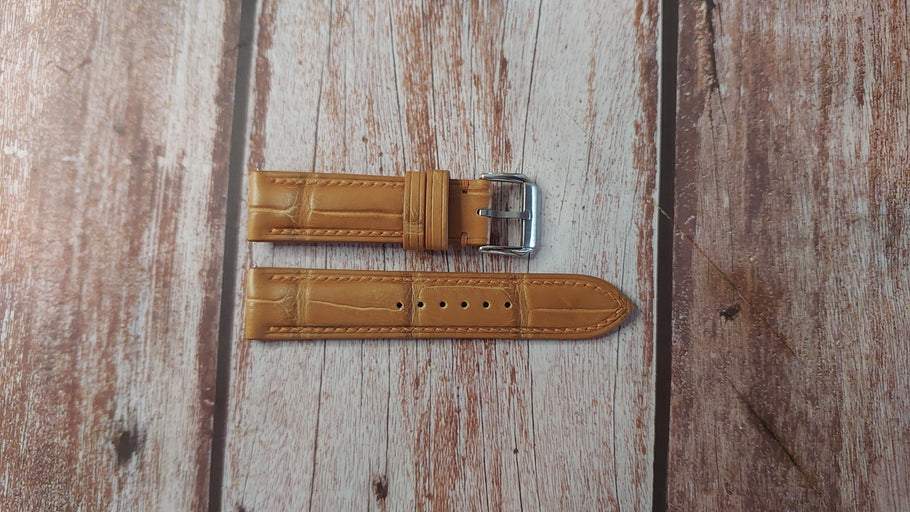 Light Brown Full Grain Crocodile Custom Leather Strap For Baume and Mercier Capeland Watch