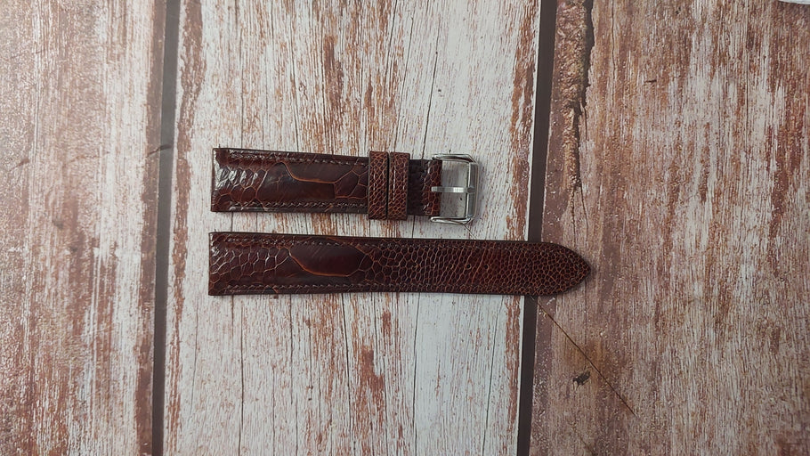 Dark Brown Full Grain Ostrich Leg Custom Leather Strap For Muhle Teutonia 2 Watch