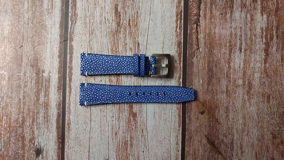 Blue Full Grain Stingray Custom Leather Strap For Ice Blue Navitimer AB01 Watch