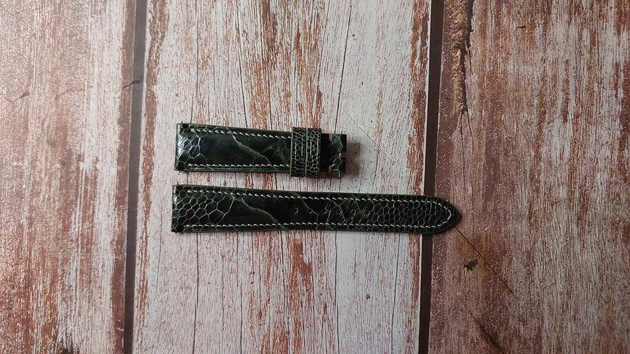 Moss Green Full Grain Ostrich Leg Custom Leather Strap