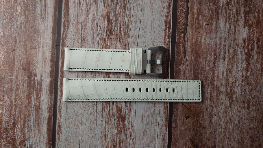 White Full Grain Crocodile Custom Leather Strap For Shinola Runwell Sport Watch