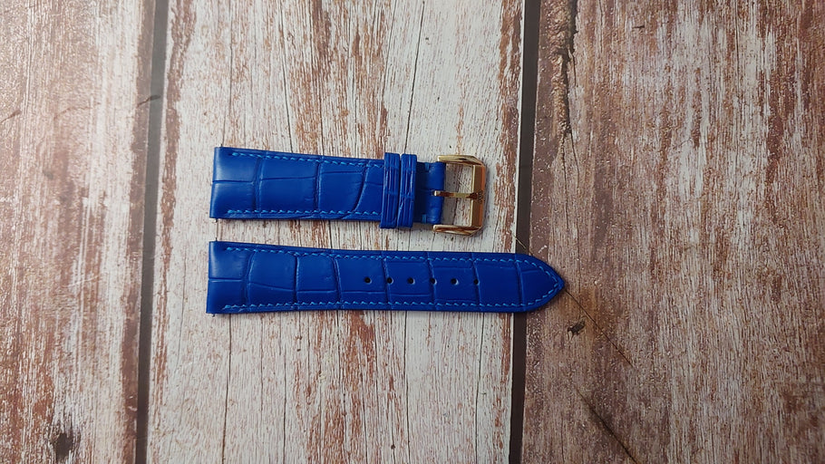 Blue Full Grain Crocodile Custom Leather Strap For Cartier Tank Must Watch