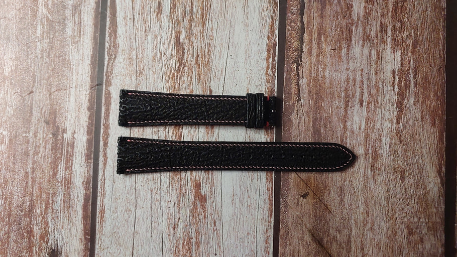 Black Full Grain Sharkskin Custom Leather Strap For Breitling Super Avenger Watch