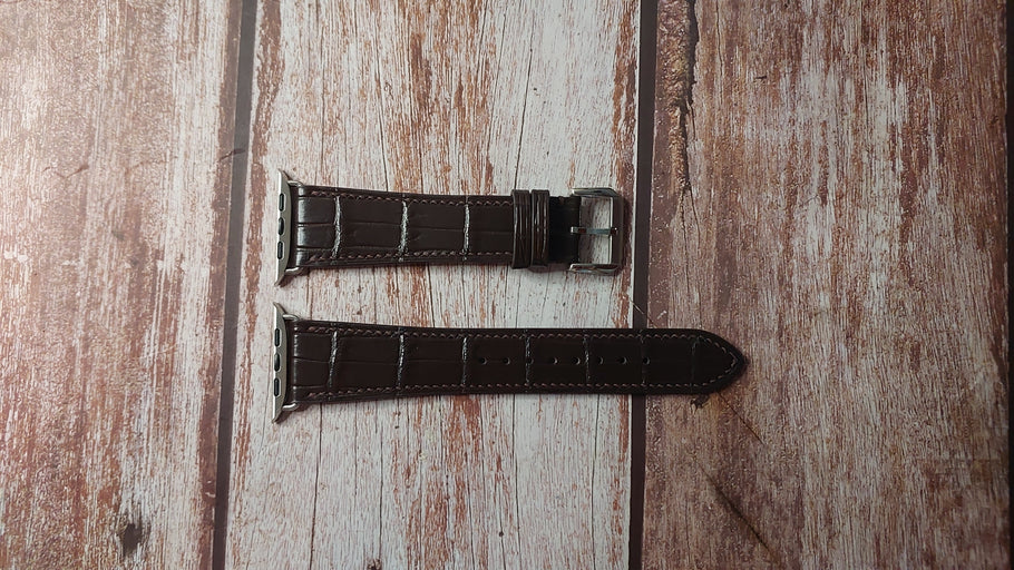 Brown Crocodile Custom Leather Strap For Apple Watch Ultra (49mm)