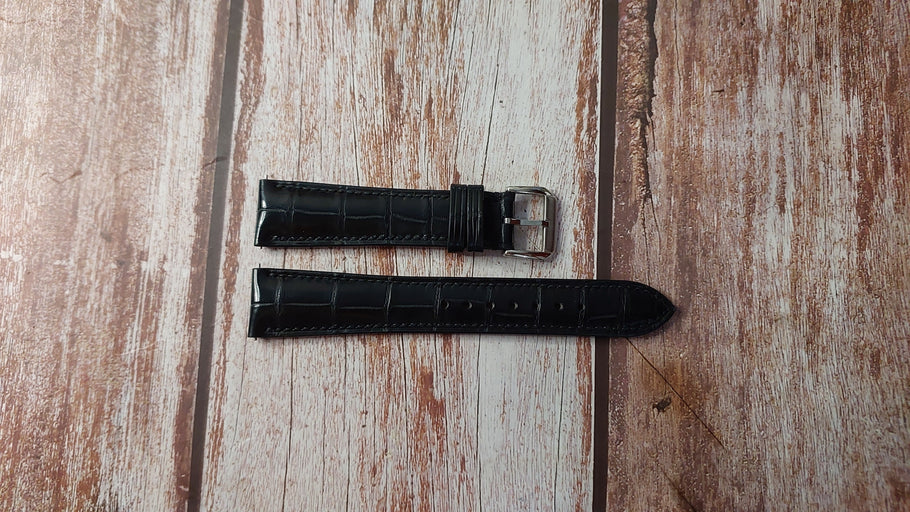 Black Full Grain Crocodile Custom Leather Strap For Junghans Watch