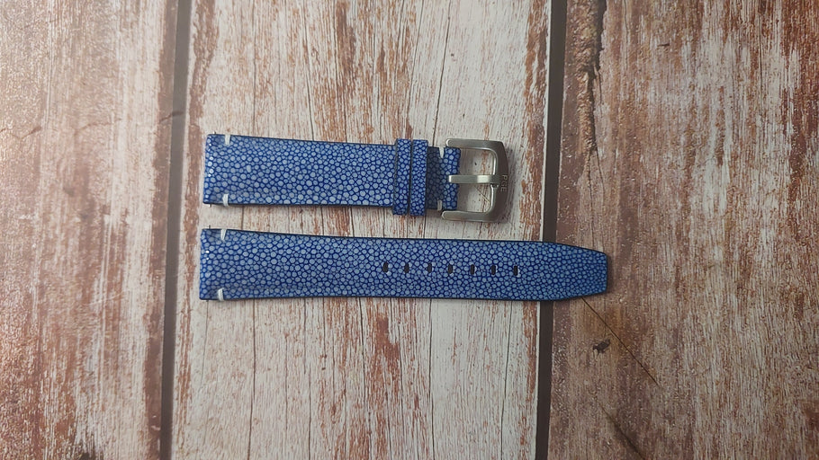 Blue Full Grain Stingray Custom Leather Strap For Ernst Benz Chrono Diver Watch