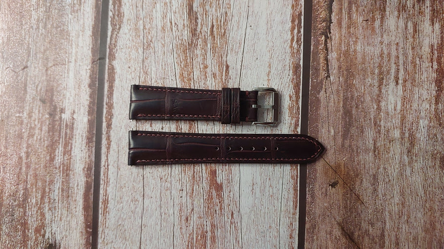 Burgundy Full Grain Crocodile Custom Leather Strap