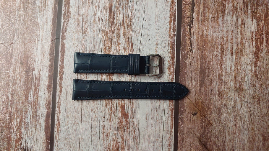 Dark Blue Full Grain Crocodile Custom Leather Strap