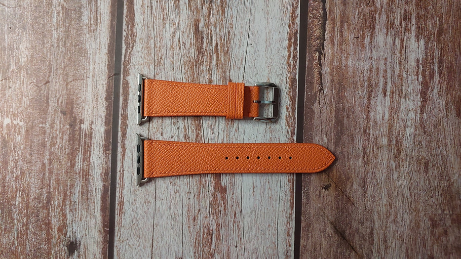 Orange Epsom Custom Leather Strap For Apple Watch Series 8 (45mm)