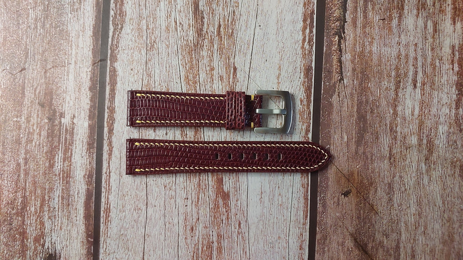 Red Full Grain Lizard Custom Leather Strap