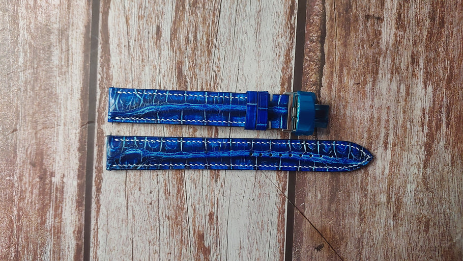 Electric Blue Full Grain Crocodile Custom Leather Strap For Jacob and Company Watch