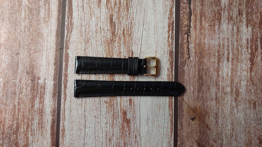 Black Full Grain Crocodile Custom Leather Strap For Omega Seamaster Watch