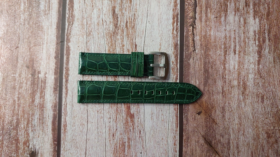 Green Full Grain Crocodile Custom Leather Strap For Venezianico Watch