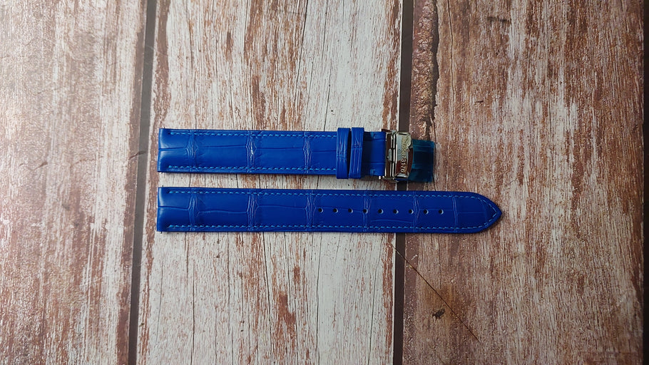 Blue Full Grain Crocodile Custom Leather Strap For Jacob and Company. Watch