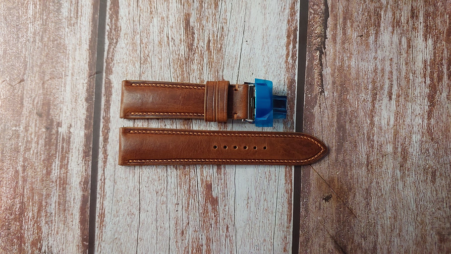 Cognac Badalassi Wax Custom Leather Strap For Baume & Mercier Classima Chronograph Watch